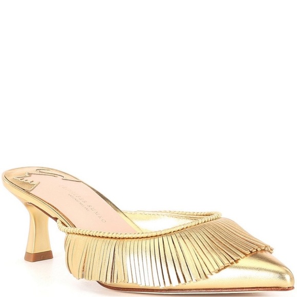 Antonio Melani x Jennifer Sumko Mimi Metallic Leather Fringe Dress Mules - Picture 4 of 9